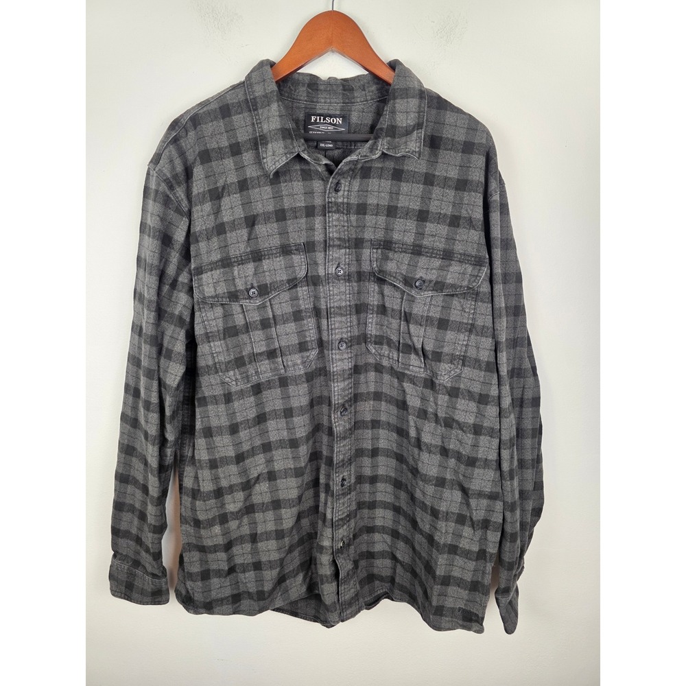 Filson‎ Alaskan Guide Men's XXL Long Gray Black Plaid Flannel Button Shirt